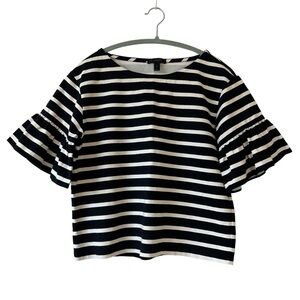 J Crew Women’s Black&Cream Striped Ruffle Bell Sleeve Top Blouse Size XS Preppy